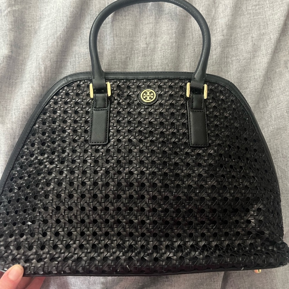 Tory Burch Black Satchel with Woven Design